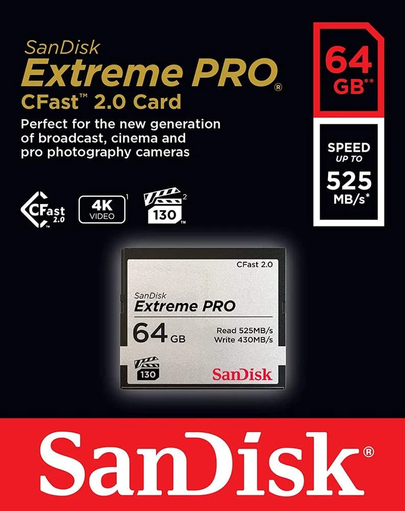SanDisk CFast Extreme Pro 2.0 64GB Memory Card | Read 525 MB/s | Write 430MB/s | 4K Video 2 SanDisk CFast Extreme Pro 2.0 64GB Memory Card | Read 525 MB/s | Write 430MB/s | 4K Video - Image 2